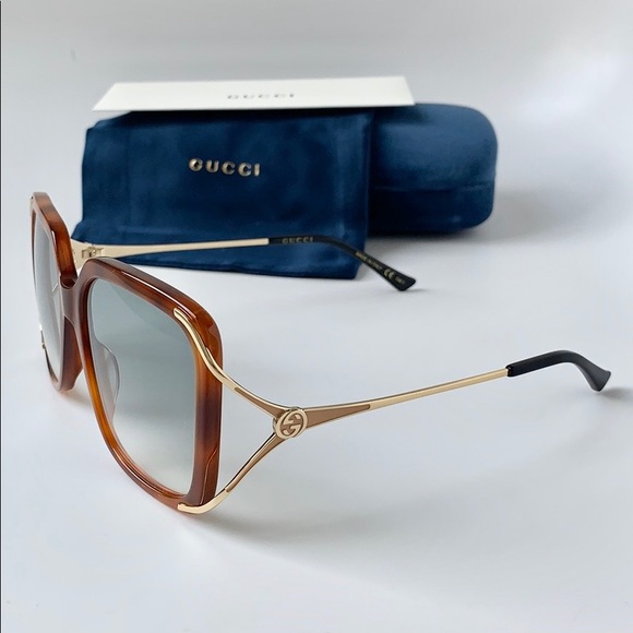 Gucci Sunglasses GG0647S 003 Havana/Gold/Green - Picture 2 of 7